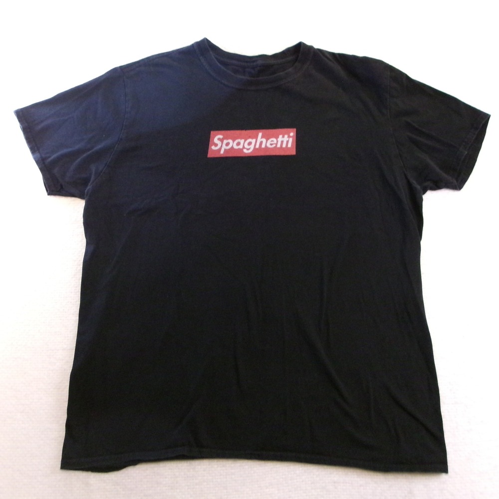 Unbranded Mens L T-Shirt Black Spaghetti Red‎ Box Logo Graphic Short Sleeve Tee